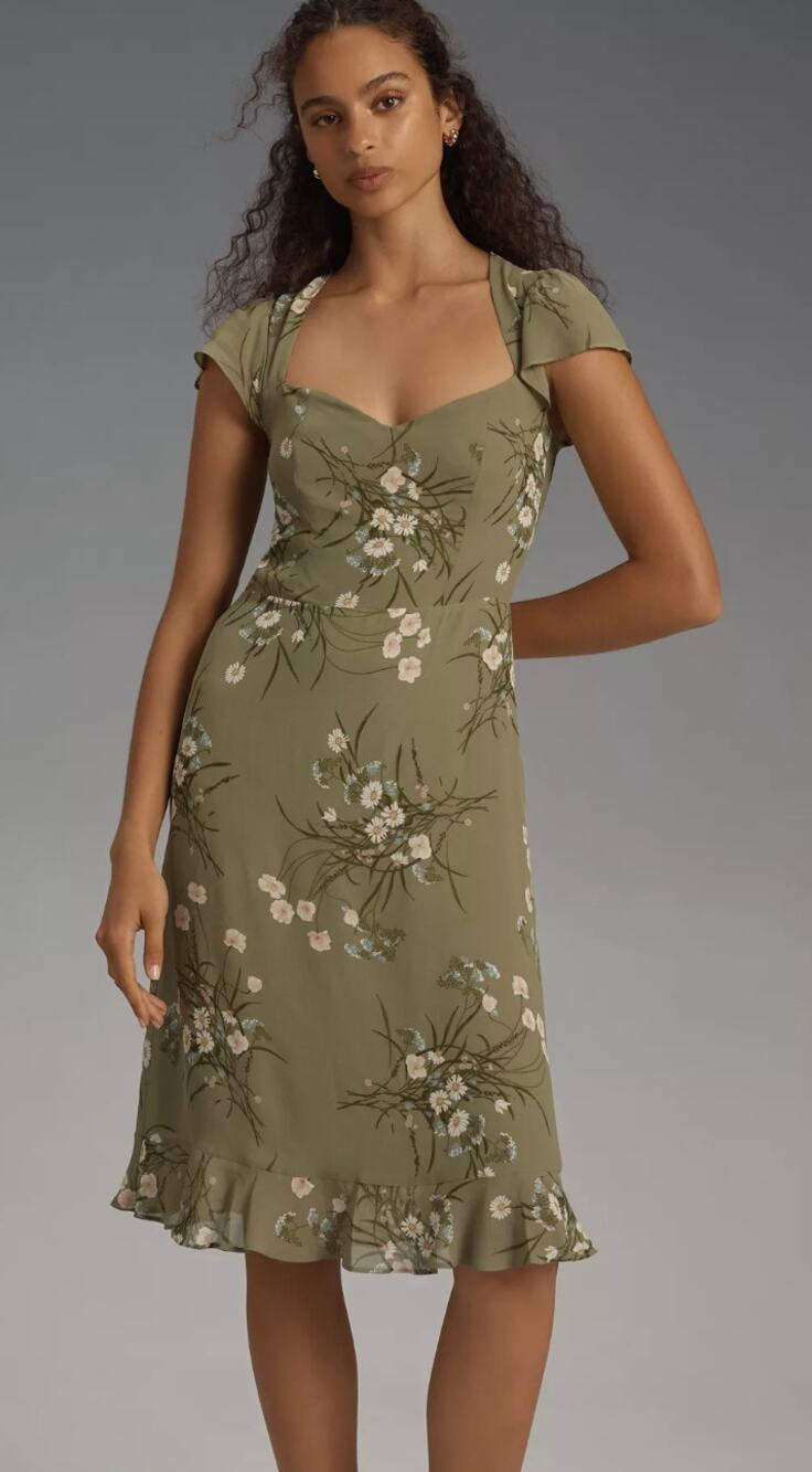 NWT REFORMATION Rosi Midi Dress Floral Open Back Cap Sleeve Green Size 4